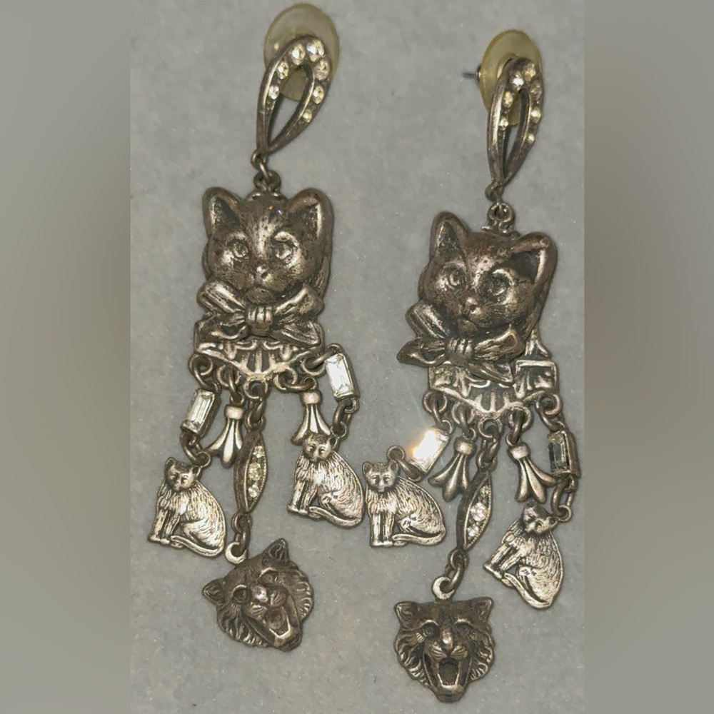 Silver Cat Charm Earrings